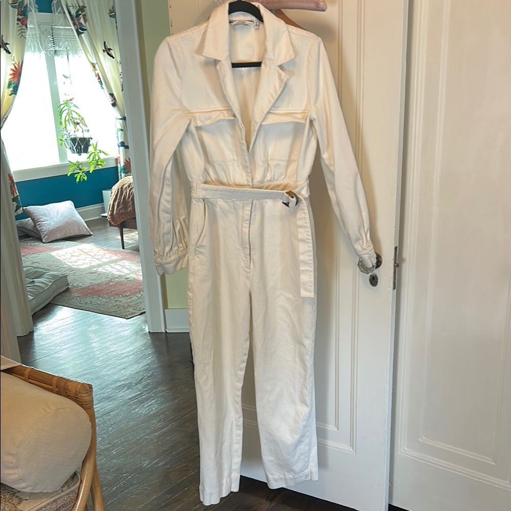 & Other Stories White Denim Belted Jumpsuit